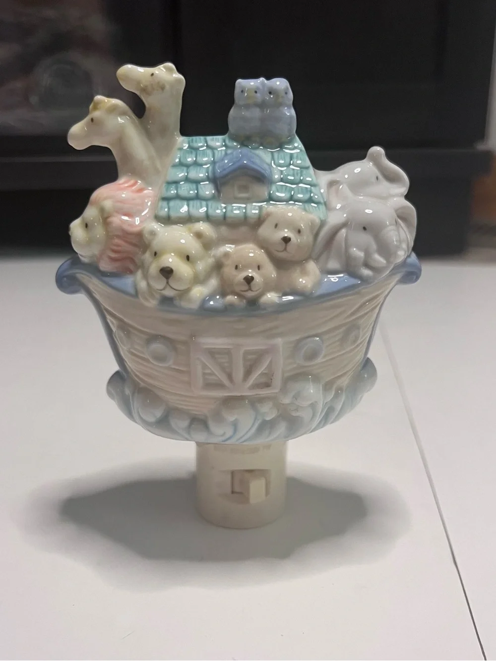 Ceramic Noah's Ark Night Light in Pastel Blue and Cream